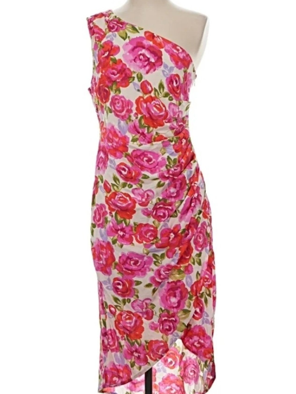 Emily Wonder One-Shoulder Pink Floral Midi Dress